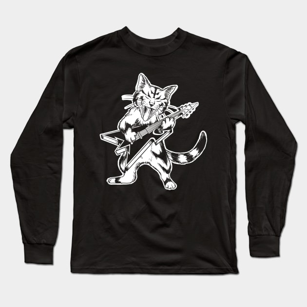 Cute Guitar Cat Metal - Goth and Cat Lover Long Sleeve T-Shirt by Juandamurai